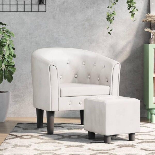 Sillón y taburete de ecopiel de color blanco